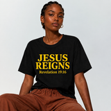 Jesus Reigns Christian T-Shirt – Faith Tee for Men & Women (Revelation 19:16)